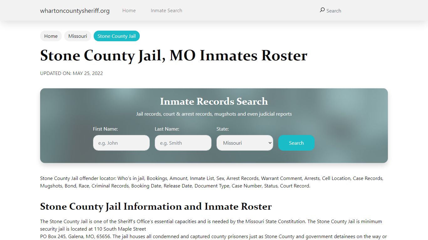 Stone County Jail, MO Jail Roster, Name Search